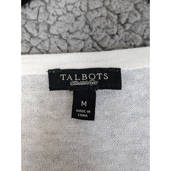 Talbots White Ruffle Front Cardigan Sweater Sz M Cream Pearl Buttons Linen Blend - Picture 5 of 10